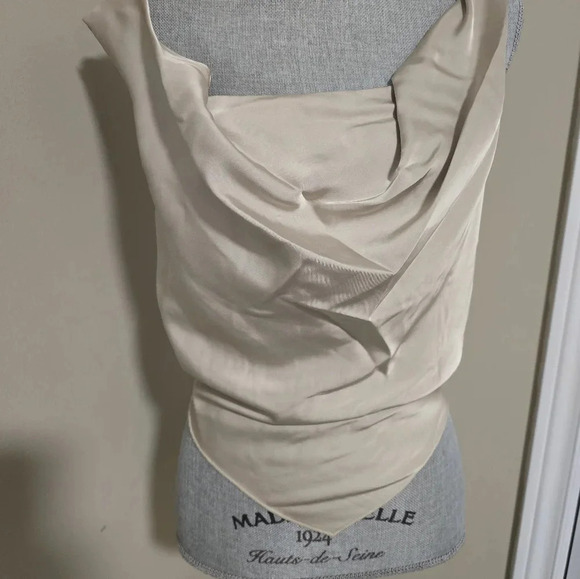 Rachel Zoe Satin Crop Top Off  White Cream Sleeveless Cowl Neck size S - Picture 2 of 5